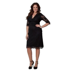Kiyonna Women Dress Solid Black 1X Scalloped Boudoir Lace Style Lined Sexy Vixen